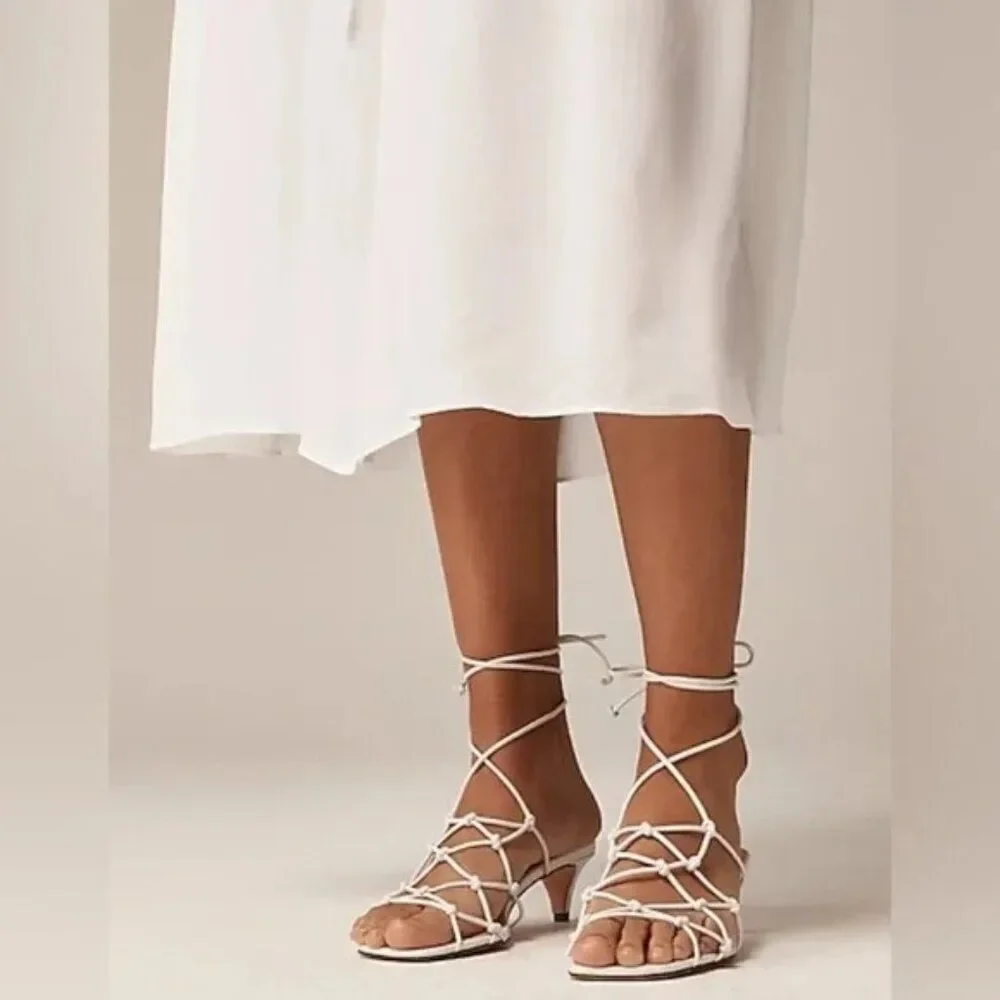 New J.Crew Zadie Knotted Lace Up‎ Kitten Heel Sandal Sz 9 White Leather - Picture 11 of 11